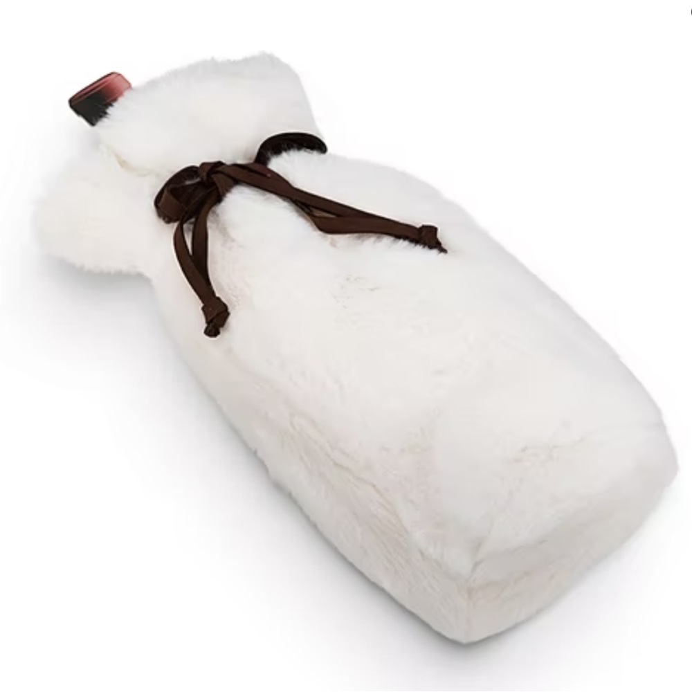 Pink Sky Luxury White Faux Fur Wine Bag with Tie String Closure